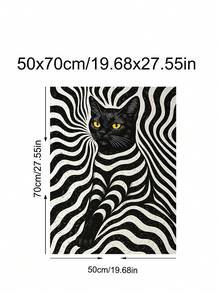 1幅现代光学错觉动物墙画，黑白条纹猫咪图案，黑猫帆布海报，《我是时尚偶像》杂志猫咪图案，情侣礼物，卧室装饰，客厅装饰，办公室装饰，宿舍装饰，墙面艺术，墙面装饰，家居装饰，房间装饰，帆布墙画，海报，带框墙画，可选画框 - 彩色 - 查看 17