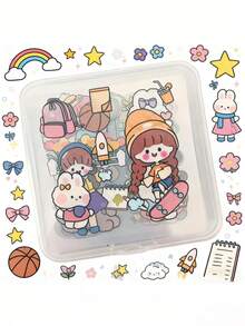 Multiple Non Repeating Cartoon Girl Stickers, DIY Handmade Notebook Scrapbook, Holiday Party Decoration, Dollhouse Decoration Stickers