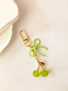 1 pieza Nuevo llavero de mujer con lazo de cereza de metal, accesorio de lazo de moda, colgante minimalista de estilo Ins para bolsa, regalo de vuelta al colegio