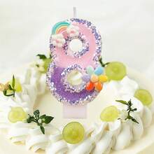 Velas con números de flores de arcoíris, velas para tartas de cumpleaños, decoraciones de cumpleaños para fiestas temáticas y celebraciones de aniversario. - Naranja - Ver 2