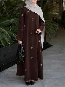 迪拜奢华蝴蝶刺绣阿巴雅穆斯林女性端庄连衣裙伊斯兰度假装时尚卡夫坦长袍
