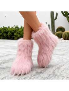 Snow Boots For Women 2025 Furry Boots Winter Knee High Flat Heel Fluffy Faux Fur Boots FURRI-1 - 粉色 - 查看 2