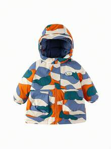 Balabala Kurtka puchowa z kapturem dla chłopców w blokach kolorów, zima 2025 i ciepła - Niebieski i żółty - Zobacz 4