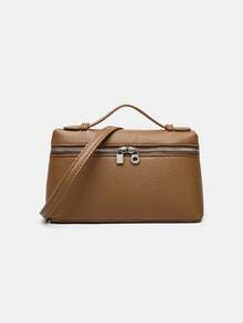 1pc Plain Litchi Pattern PU Leather Square Handbag, Women Fashion Small Shoulder Bag For Daily Commute - Multicolor - View 1