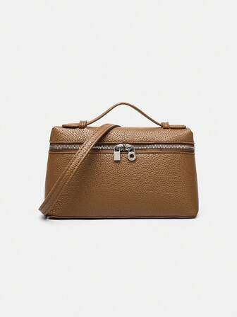 1pc Plain Litchi Pattern PU Leather Square Handbag, Women Fashion Small Shoulder Bag For Daily Commute