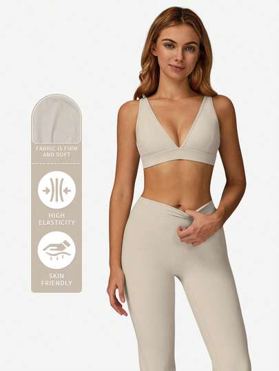 MFVIM Sports Set, Deep Neck Padded Wireless BH High Waist Flared Stretchy Pants, Slimming Wide Leg, Yoga, Pilates, Running, Com Tafel Skin Friendly Wear view 5