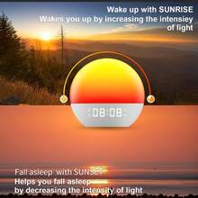 Wake Up Light Sunrise Alarm Clock  , Heavy Sleepers, Bedroom, White Noise Sound Machine With 5W Stereo Speaker, 25 Natural Sounds, Dual Alarms, 17 Color Night Lights, Ideal For Gift - 黃色 - 查看 3
