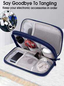 1pc/Set Double Layer Digital Accessories Storage Bag, Multi-Functional Organizer Pouch, Nylon Multi-Pocket Handbag Organizer, Mesh Design, Large Capacity, Dual Zipper Big Bag, Waterproof Portable Electronics Organizer Bag