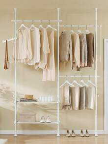 SoBuy FRG34-HG, Telescopic Wardrobe Organiser, Hanging Rail, Clothes Rack, Adjustable Storage Shelving, Grey - 白色 - 查看 2