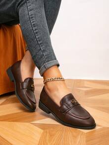 Women's Round Toe Metal Buckle Flat Loafers, Outdoor Retro Women's Flats, Women's Casual Shoes, Brogue Women Shoes