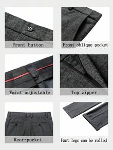 Men's Dress Pants Herringbone Vintage Plaid Classic Fit Siut Separates Slim Stylish Wool Casual Business Suit Pants - 灰色 - 查看 5