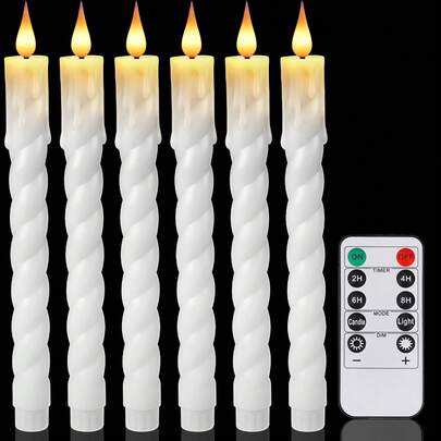 6 Pacotes de Velas Sem Chama Longas com Controle Remoto e Timer - Luzes Cintilantes de LED com Efeito de Cera Escorrendo para Decoração de Natal em Casa, Velas Sem Fumaça Alimentadas por Bateria, Luzes de Corda para Uso Externo