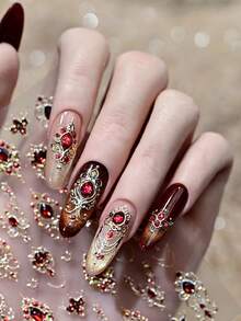 1片复洛克金箔美甲贴纸，奢华仿宝石设计美甲装饰，女士及女孩DIY美甲配件，适合美甲新手 - 彩色 - 查看 3