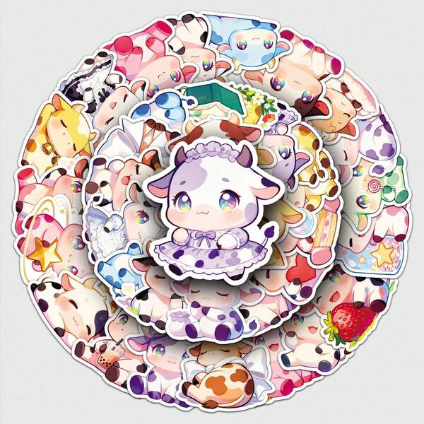 50Pcs Colorful And Cute Animal Cows Ins Aesthetic Stickers Gifts Humorous And Funny Stickers 90s Toys Stickers For Scrapbook Supplies Envelope, Water Bottle, Computer, Laptop, Phone, Luggage, Notebook, Fridge,Festival Party,Christmas Decoration