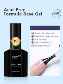 15 ml Base Gel pour vernis à ongles gel, 16 ml Fond de teint transparent sans essuyage pour une manucure UV longue durée DIY à la maison - Transparent - Voir 2
