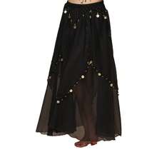 Saia de Dança do Ventre Feminina com Moedas, Saia Longa com Camadas para Apresentação, Prática, Festa, Fantasia de Festival