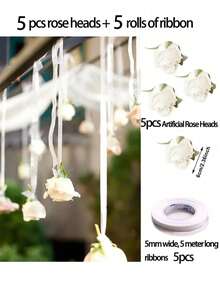 20 Pieces Each Wedding Decoration Hanging White Roses, Rose Waterfall Set With 10 White Roses + 10 Rolls Of 500cm Ribbon For DIY Wedding Decorations, Bridal Showers, Wedding Bouquets, Table Decorations, And Ceiling Decorations, Bridal Gift Party Birthday Supplies