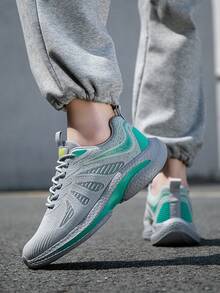 2025 New Men's Sneakers: Mesh Color - Block Casual Shoes, Breathable And Comfortable Men's Running Shoes, Street - Style Versatile Outdoor Walking Shoes - 灰色 - 查看 7