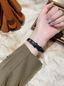 1 件装矩形石英表带手表，精致小巧，适合日常佩戴，可作为生日/新年/圣诞节礼物 - 黑色 - 查看 5