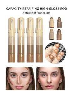 4-In-1 Highlighter & Concealer Stick, Matte Finish, Moisturizing, Enhanced Coverage, Creates Natural Flawless Makeup Look, Suitable For Daily And Party Makeup, Great Gift For Birthday, Valentine's Day, Party, Etc. - 彩色 - 查看 9