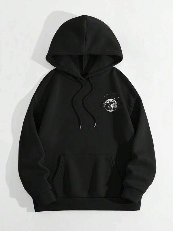 Sudadera con capucha de manga larga informal con estampado de estrellas y lunas LOVE JOYY, atuendos para graduación, regreso a la escuela, atuendos de maestros para mujeres, sudadera para otoño