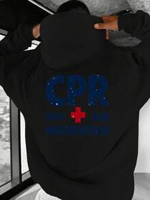 sweat-shirt à capuche d'instructeur de RCR et de premiers secours pour hommes - Coupe ample et oversize avec motif RCR (étoiles) au dos, pour la formation et l'enseignement sur le lieu de travail, lavable en machine - Vêtement certifié JPH-9, porter décontracté confortable, oversize - Noir - Voir 1
