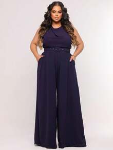 Women's Tailored Jumpsuit, Pantaloons, Belt, Premium Line - Màu xanh hải quân - Xem 9
