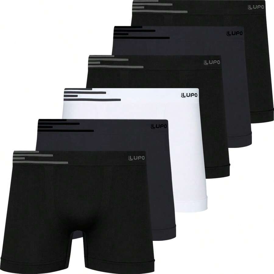 Kit Of 6 Lupo Men's Microfiber Seamless Boxer Briefs, Original Size 436 - Negro, gris y blanco - Ver 1
