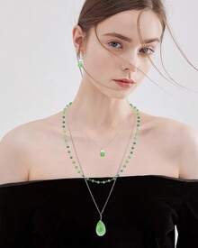 Bocar 3 Layer Jewelry Set Long Chain Pendant Bead Necklace Earring Women - Lucite Green - View 3
