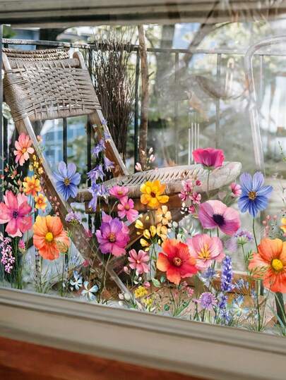 Creative Colorful Flower Blue Wind Chime Static Electricity Window Sticker, Double-Sided Visible Glass Decorative Sticker, Removable PVC, Suitable For Rooms, Bedrooms, Living Rooms, Sofa Backgrounds, Study Rooms, Bathrooms, Kitchens, Home Decoration Wall Stickers.