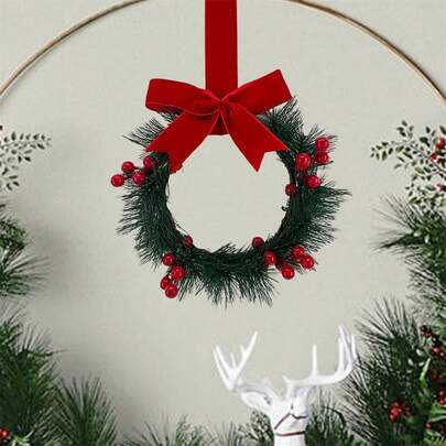 Artificial Christmas Wreath Red Berry Wreath Handmade Winter Wreath With Bowknot Christmas Decoration For Front Door Home Indoor Outdoor Farmhouse Wall Window Xmas Holiday