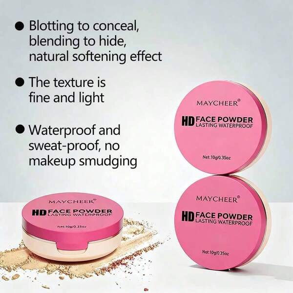 Poudre rose, doux-focus pour masquer les pores avec une finition mate et brillante, contrôle de l'huile, imperméable, résistant à la transpiration, maquillage longue tenue, léger, respirant et éclaircit le teint.