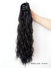 1件装黑色/棕色假发片，适合女孩儿童，合成长卷波浪马尾辫，爪夹式假发 - 彩色 - 查看 3