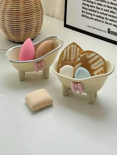 Recipiente de secado para esponjas de maquillaje, Caja de almacenamiento para esponjas de maquillaje, Organizador de almacenamiento de esponjas de maquillaje lindo y transpirable, Estante de almacenamiento para encimera