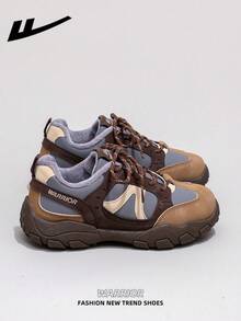 1 Pair WARRIOR Women's Thick Sole Lace-Up Soft Bottom Casual Shoes, Low-Top Outdoor Flat Shoes, Round Toe Low Heel Non-Slip Solid Color Elegant Soft Bottom Hiking Shoes, Suitable For Students, Graduation Photos, Flat Shoes, Low-Top Leather Sports Skateboard Shoes