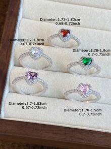 5pcs Luxury Elegant Cubic Zirconia Heart Design Adjustable Rings Set, Suitable For Party, Engagement, Bride, Date (No Gift Box) - Silver - View 4