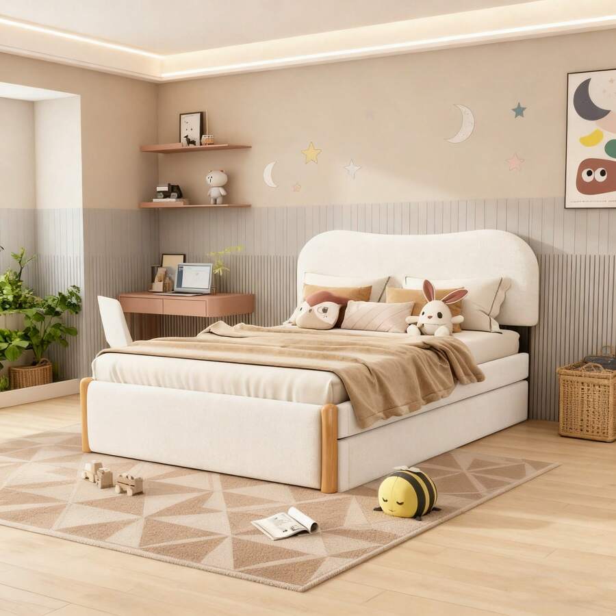Bed Frames - White + Plush + 140cm*200cm - View 1