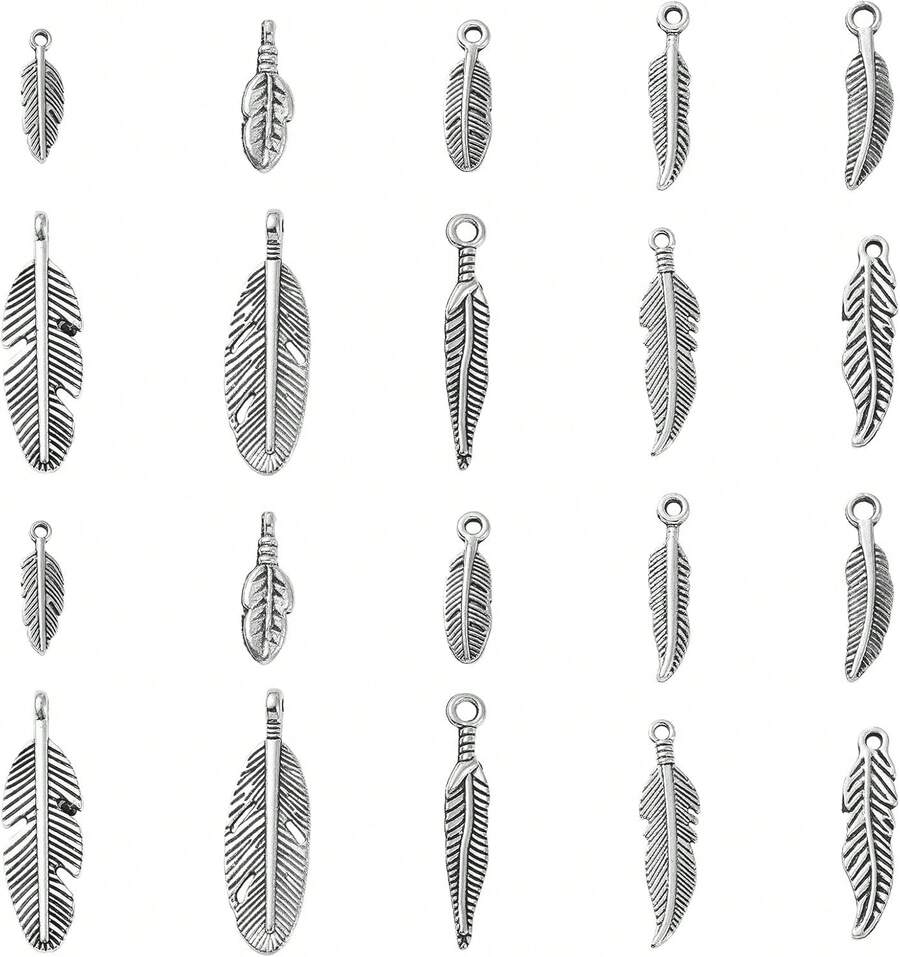 dijes de plumas tibetanas de plata envejecida, diseño de alas de ángel, para manualidades, pulseras, collares, joyería - 1 - Ver 1