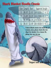 鲨鱼毯连帽衫舒适法兰绒鲨鱼睡袋沙发毯，新款卡通动物可爱趣味睡袋，成人款，动物睡衣，圣诞派对睡衣，可穿戴鲨鱼毯成人连帽衫，超柔软舒适的鲨鱼服装 - 彩色 - 查看 7