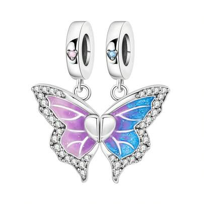 CYCUFF 1 par de colgantes de mariposa plateados con baño de plata como accesorio para hacer joyas DIY, pulsera, collar, regalo para la mejor amiga, regalo de cumpleaños para mujer