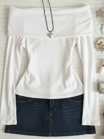 Casual Solid Color Off Shoulder Long Sleeve Top