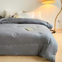 1pc Solid Gray Comforter, Minimalist Nordic Style Polyester Filled Bedding For Autumn/Winter, With 3D Quilting Details, Wavy Edges, And Round Embossed Patterns For Warmth, Breathability, And Lightweight Durability, Suitable For All Seasons, Perfect Gift For Christmas, New Year, Thanksgiving, And Home Essential - Grey - View 3