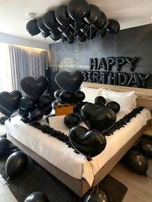 47pcs Black Balloon Birthday Set, Includes Black Happy Birthday Letter Balloons, Black Heart Foil Balloons, And Black Latex Balloons, Suitable For Birthday Party, Adult Ceremony, Photo Booth Backdrop, Anniversary, Baby Shower, Home Decor - Black - View 3