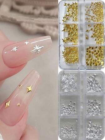 1 Set Nail Art Rivet Cross Star Pentagram Decorations Basic Rivet Accessory Set, 3D Embellishments