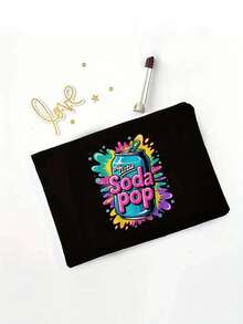 Print With Soda Pop Pattern Shoulder Bag And Cosmetic Bags Set, Shopping Bag,Multi Functional Portable Handbag, Shoulder Bag,Large Capacity Fashion Simple Style Durable Gunny Bag,Skin Care Product Storage Bags,Makeup Bag, For Handbags,Suitable With Suitable For Outdoor Picnics, Parties, Travel And Shopping, Gifts For Family And Friends - Black - View 12