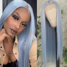 13x4 Free Part Mint Green Long Straight Lace Front Wigs Glueless Long Silky Straight Wigs Pre Plucked HD Lace 180% Density Light Green Wig Soft Free Part Wear And Go Lace Front Wigs For Fashion Women Party & Daily Wear 26 Inch - 淺藍色 - 查看 2