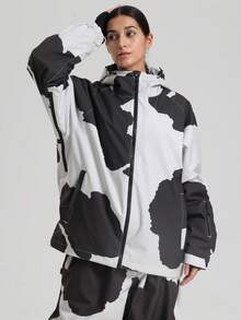 1 pieza Chaqueta/Abrigo de esquí unisex, Chaqueta de montaña con capucha para mujer, con cremalleras de ventilación y bolsillos con cremallera antiperidida, Chaqueta de snowboard para hombre para actividades al aire esquí de invierno, con estructura reforzada, equipo de esquí funcional, equipo de nieve duradero, Chaqueta de esquí para mujer - Blanco y Negro - Ver 10