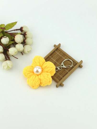 Large Pearl Handbag Hook Puff Flower Pendant Keychain Gifts For Women