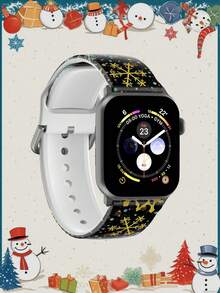 1pc Christmas Print Silicone Watch Band, Compatible With Apple Watch Bands, Size 38mm, 40mm, 41mm, 42mm, 44mm, 45mm, 49mm (S10 42mm, S10 46mm), Fashionable Soft Silicone Sports Watch Strap, Compatible With Series 11 Ultra, SE3 Ultra, S10 Ultra, SE2, S10 ... - Multicolor - View 3