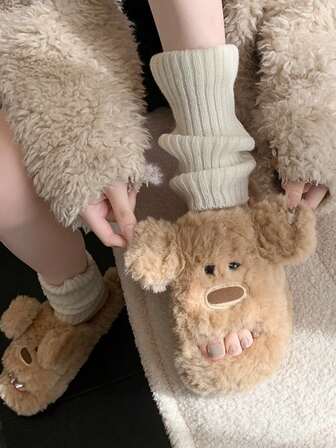 Fashionable Fluffy Slippers For Women, New Autumn/Winter Cartoon Cute Indoor Slippers, Warm House Shoes, One-Strap Slides
